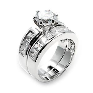 Brass, Rhodium, AAA Grade CZ, Clear Ring Size 7 (236)