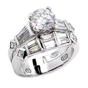 Brass, Rhodium, AAA Grade CZ, Clear Ring Size 6 (241)