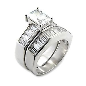 Brass, Rhodium, AAA Grade CZ, Clear Ring Size 7 (238)