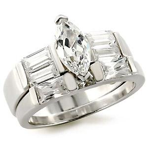 Brass, Rhodium, AAA Grade CZ, Clear Ring Size 7 (239)