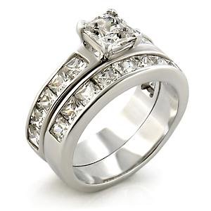 Brass, Rhodium, AAA Grade CZ, Clear Ring Size 5 (246)