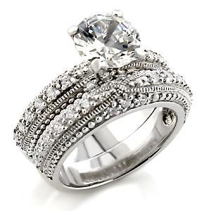 Brass, Rhodium, AAA Grade CZ, Clear Ring Size 5 (249)