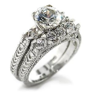 Brass, Rhodium, AAA Grade CZ, Clear Ring Size 8 (253)