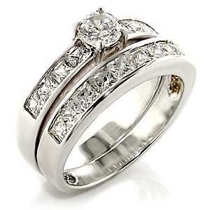 Brass, Rhodium, AAA Grade CZ, Clear Ring Size 6 (254)