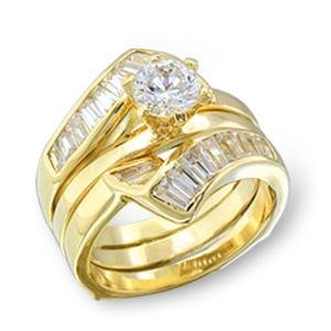 Brass, Gold, AAA Grade CZ, Round, Clear Ring Size 10 (260)