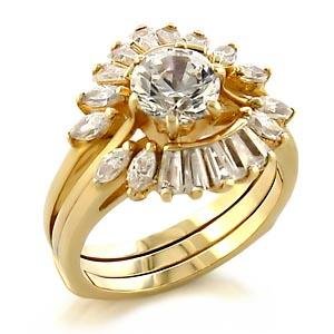 Brass, Gold, AAA Grade CZ, Round, Clear Ring Size 7 (263)