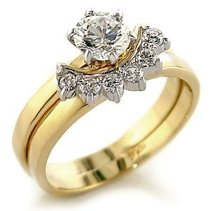 Brass, Two-Tone, AAA Grade CZ, Round, Clear Ring Size 9 (264)