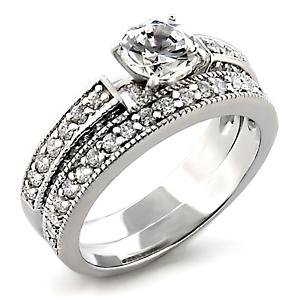 Brass, Rhodium, AAA Grade CZ, Clear Ring Size 6 (255)