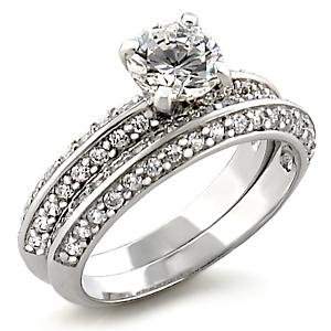 Brass, Rhodium, AAA Grade CZ, Clear Ring Size 8 (257)