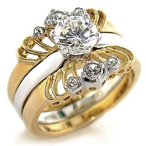 Brass, Two-Tone, AAA Grade CZ, Clear Ring Size 7 (258)