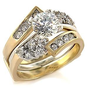 Brass, Two-Tone, AAA Grade CZ, Round, Clear Ring Size 8 (261)