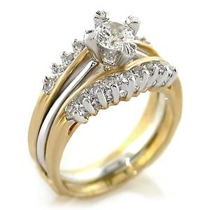 Brass, Two-Tone, AAA Grade CZ, Clear Round Ring Size 8 (265)