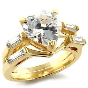 Brass, Gold, AAA Grade CZ, Clear Ring Size 6 (266)