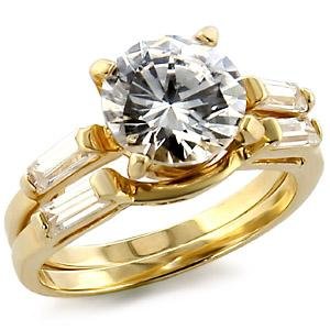 Brass, Gold, AAA Grade CZ, Round, Clear Ring Size 7 (267)