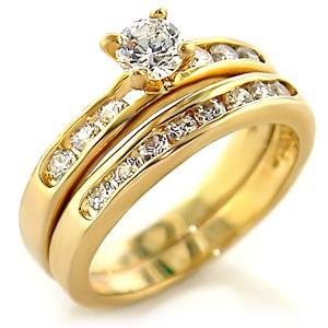 Brass, Gold, AAA Grade CZ, Clear Ring Size 8 (268)