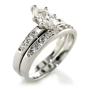 Brass, Rhodium, AAA Grade CZ, Clear Ring Size 6 (270)