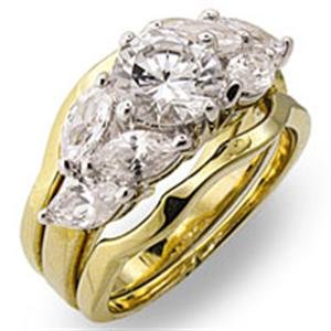 Brass, Two-Tone, AAA Grade CZ, Round, Clear Ring Size 8 (272)