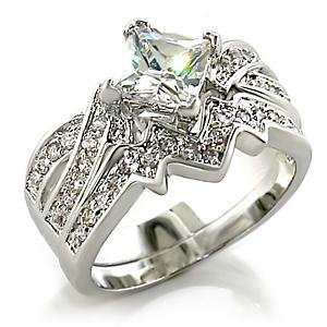 Brass,Rhodium, AAA Grade CZ, Clear Ring Size 6 (273)