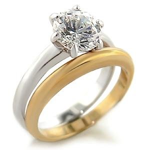 Brass, Two-Tone, AAA Grade CZ, Round, Clear Ring Size 7 (274)