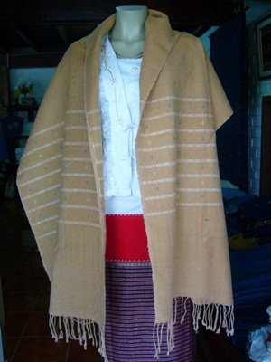 Thai organic cotton natural color hand woven shawl wrap