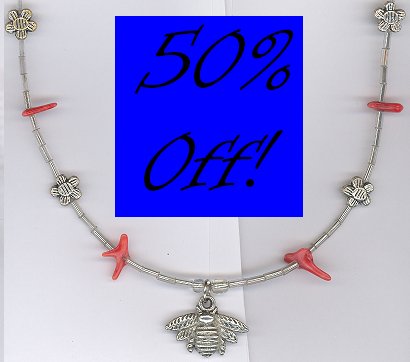 Bee Pendant Necklace w/ Coral-50% OFF!!