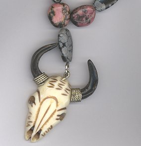 Carved Bone/Horn Cowskull w/Semi-Precious Stones