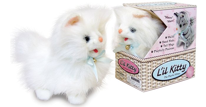 White lil Kitty little cute cat toy walks kitten meow