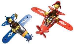 Red Barron Flying Ace Monkey Bender Tin Toy Plane NEW