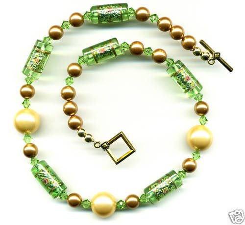 Green and Yellow Vintage Bead Necklace