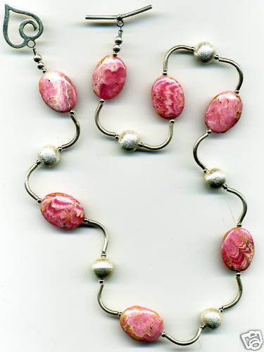 Rhodocrisite and Silver "Squiggly" Necklace