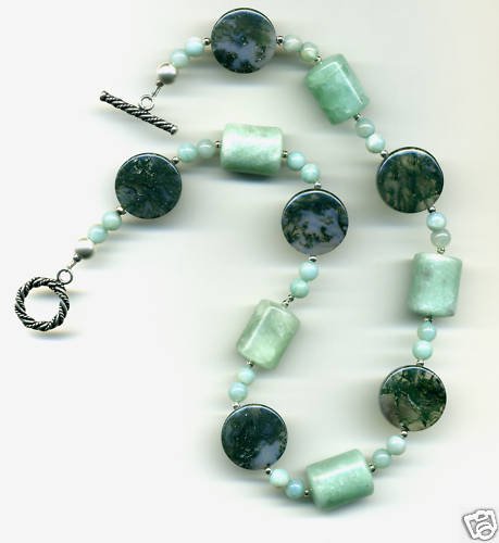 MInty Green Adventurine, Moss Agate Necklace