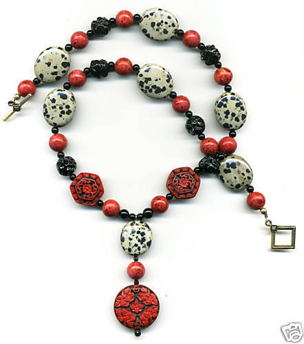 Dalmatian Jasper and Cinnabar Pendant