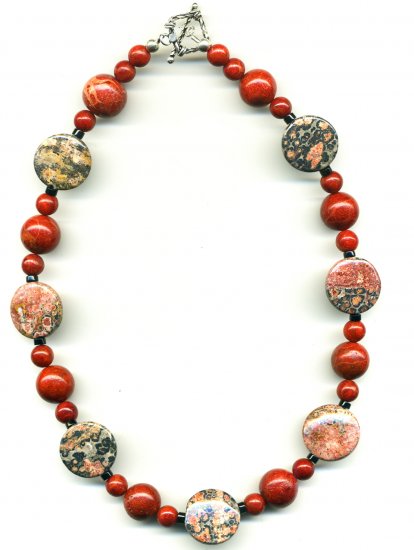 Leopardskin Jasper, Sponge Coral Necklace Necklace