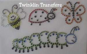 Rhinestone Iron On Transfer BUGS BEE BUTTERFLY LADYBUG