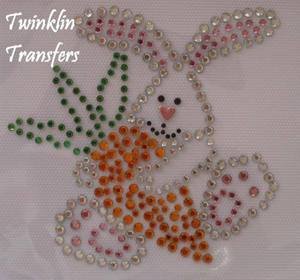 Rhinestone Hot Fix Iron On Transfer EASTER BUNNY CARROT