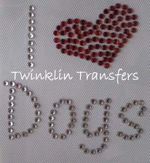Rhinestone Iron On Transfer I LOVE HEART DOGS