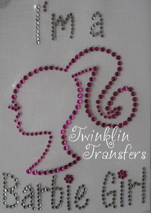 Rhinestone Hot Iron On Transfer BARBIE GIRL PINK FLOWER