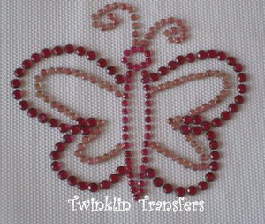 Rhinestone Hot Fix Iron On Transfer PINK BUTTERFLY CUTE