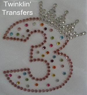 Rhinestone Transfer Iron On PRINCESS 3rd BIRTHDAY THREE