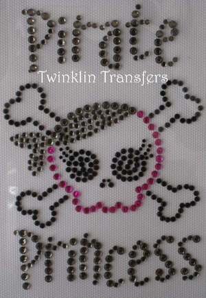 Rhinestone Iron On Transfer PIRATE PRINCESS SKULL PINK