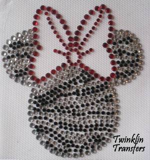 Rhinestone Hot Fix Iron Transfer ZEBRA MINNIE RED BOW