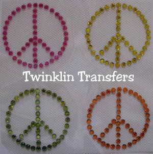 Rhinestone Iron On Transfer MINI PEACE SIGNS RETRO PINK