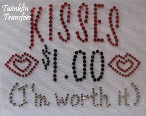 Rhinestone Iron On Hot Fix Transfer KISS LIPS VALENTINE