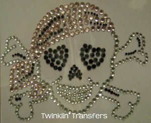 Rhinestone Transfer Hot Fix Iron On SKULL HEART PIRATE
