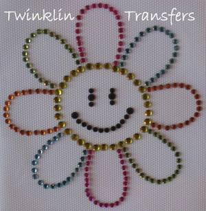 Rhinestone Iron On Transfer HIPPIE HAPPY RETRO FLOWER