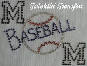 Rhinestone Transfer Hot Fix Iron On BASEBALL MOM BLUE