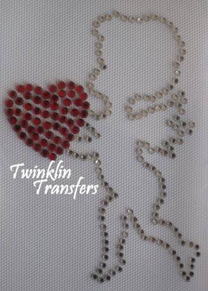 Rhinestone Hot Fix Iron Transfer CUPID VALENTINE HEART