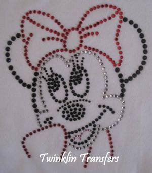 Rhinestone Hot Fix Iron On Transfer MINNIE MOUSE RED