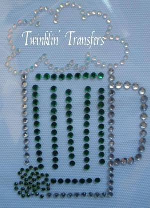 Rhinestone Transfer Hot Fix Iron On GREEN BEER SHAMROCK