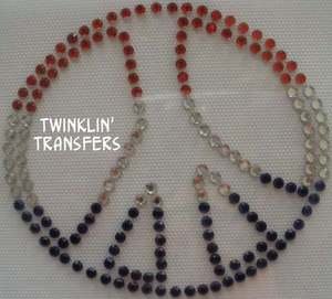 Rhinestone Transfer Iron On USA PEACE SIGN JULY 4